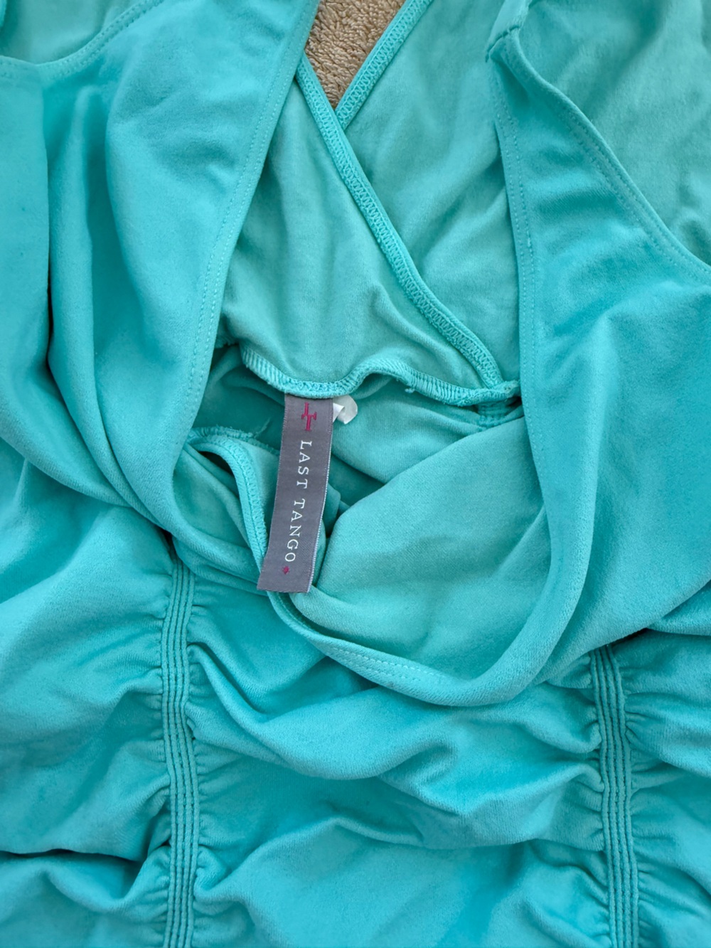 Turquoise V-Neck Ruched Tank - Picture 2 of 3